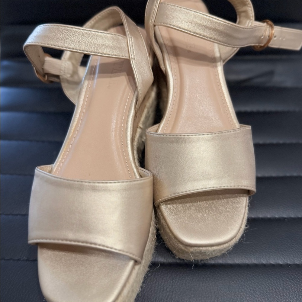 JustFab Metallic Cream Espadrille Sandals
